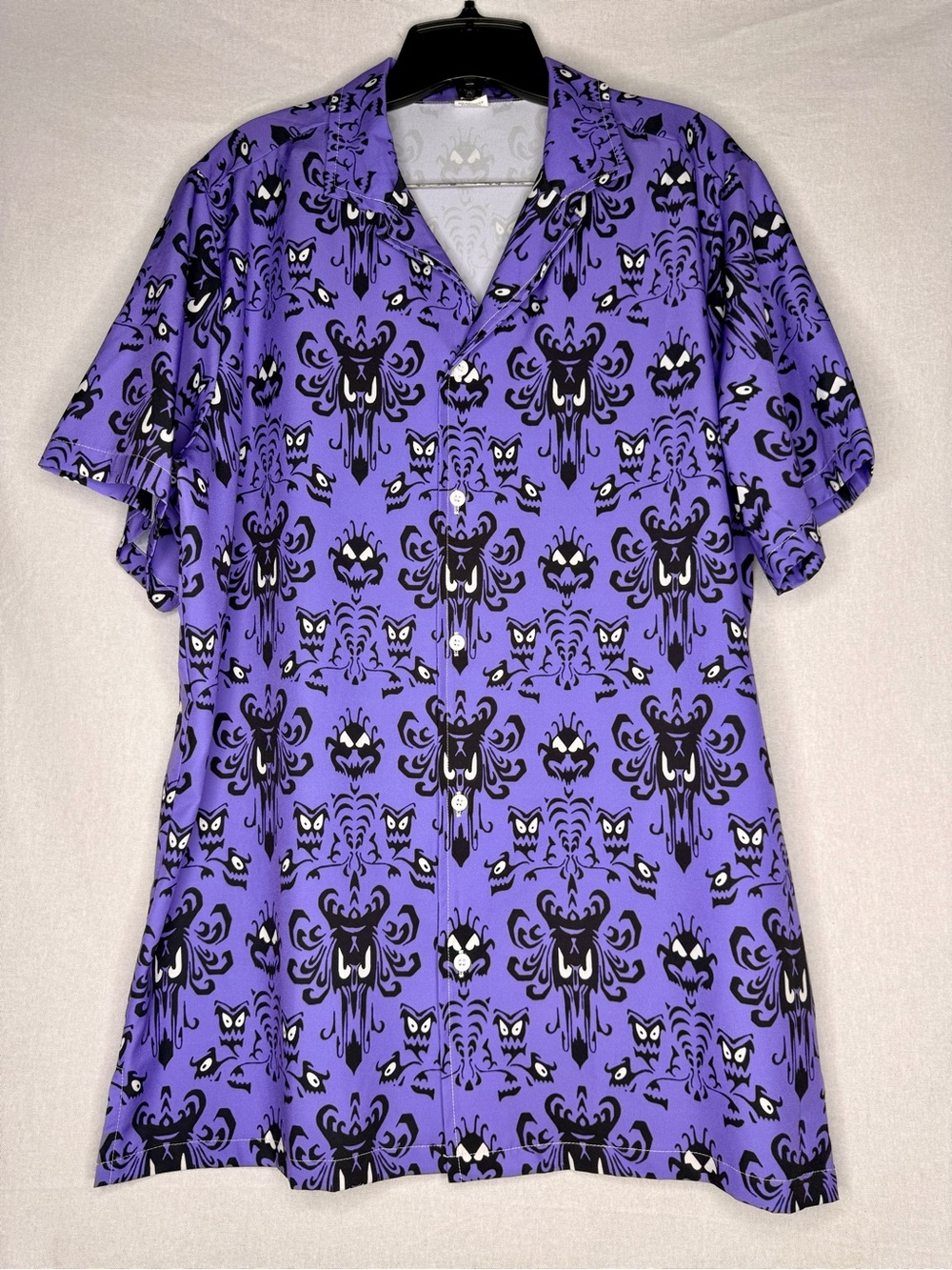“Haunted Mansion” Purple Short-Sleeve Button Front Top - Unknown Brand